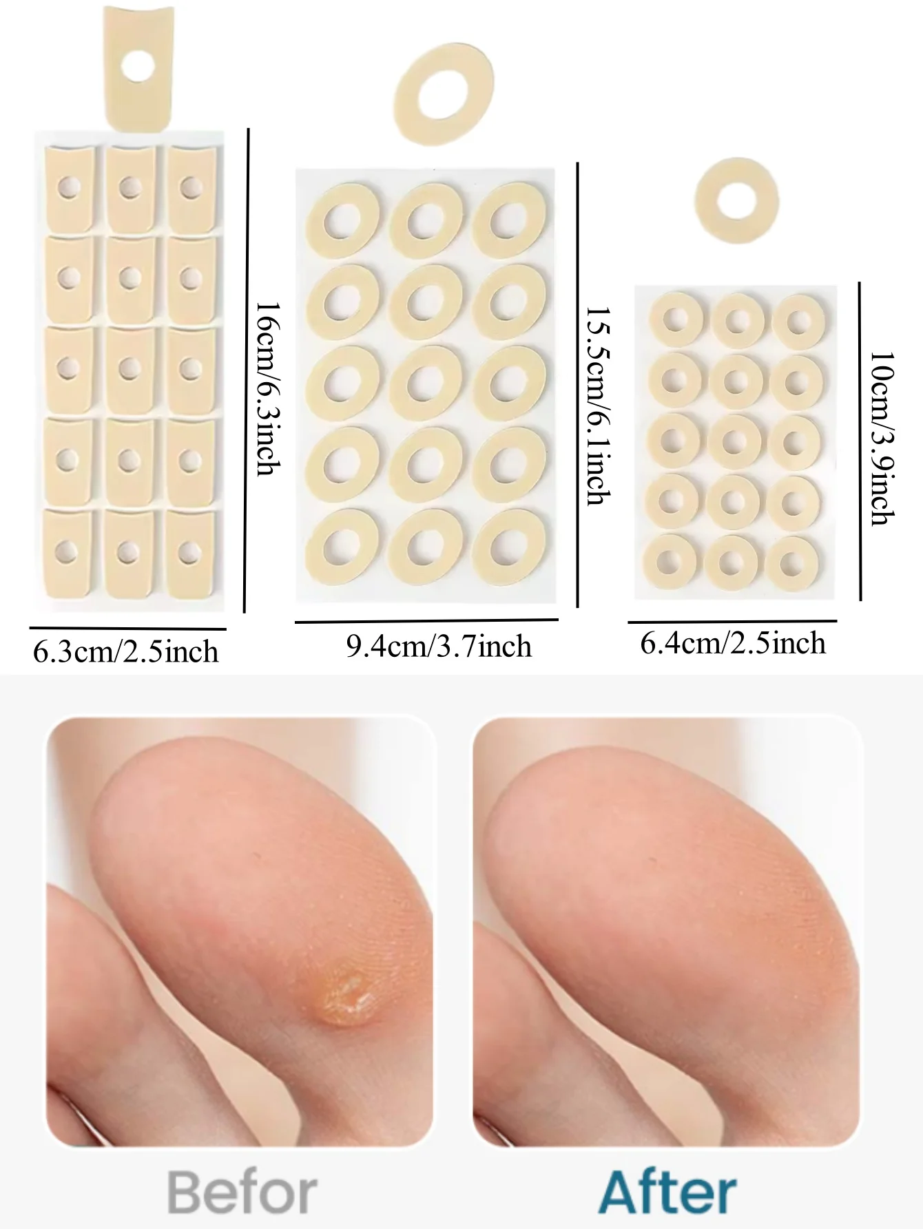 15 pezzi/foglio 3 tipi di cuscini per calli scarpe tallone pad schiuma punta tonda piedi protezioni per alluce valgo di mais