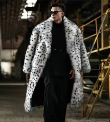 New Leopard Print Fur Integrated Man Coat Imitation Fox Fur Coat Trend Winter Warm Fur Jacket Thicken Men's Overcoat 2024