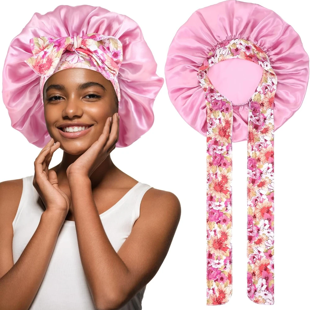 Ajustable Silk Sleeping Bonnet, Double Layer Hair Cap for Sleep, Curly Hair Bonnet for Sleeping Women Curly Hair Braids