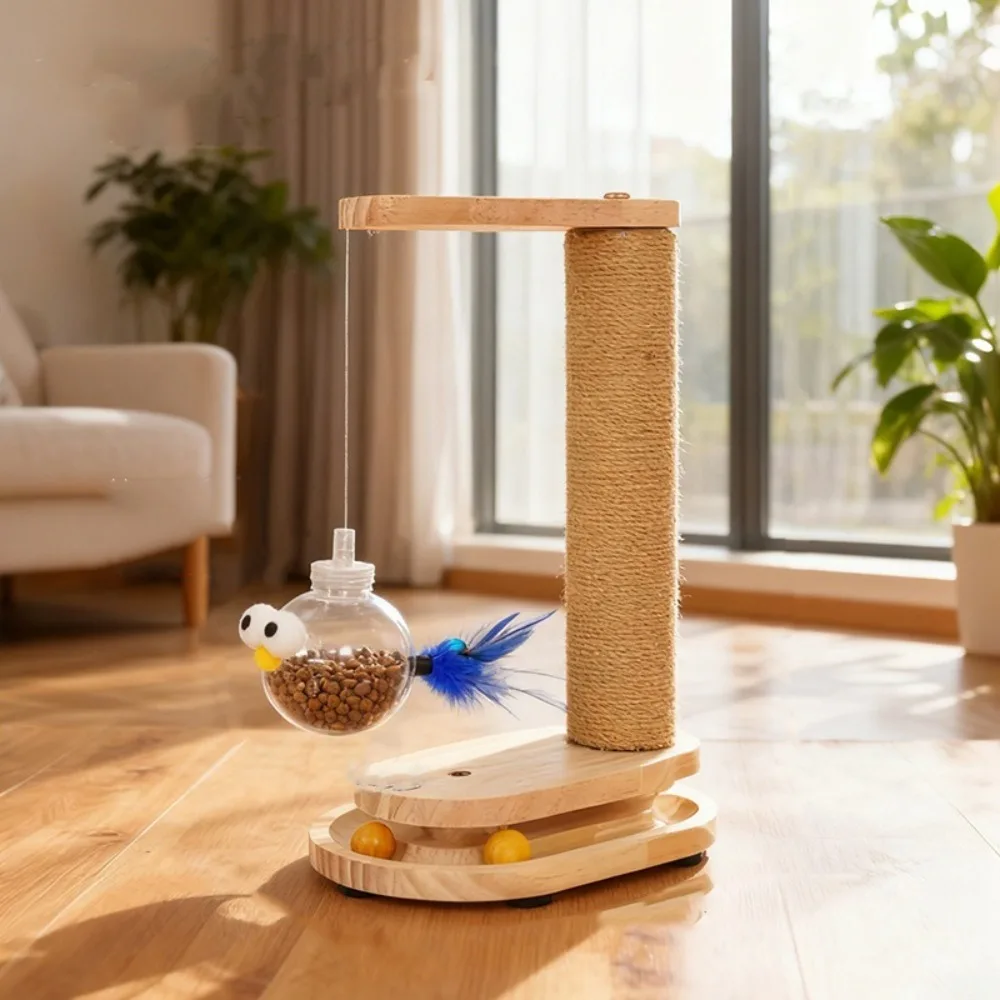 

Wear-resistant Cat Scratch Post Rotating Platform Vertical Stand Scratching Board Food Puzzle Ball Cat Teaser Toy