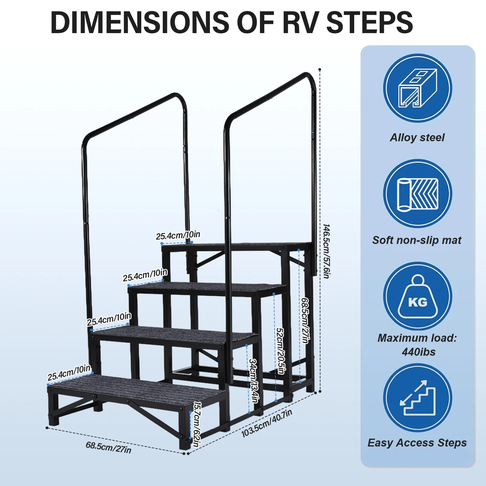 RV Step Stool, 4 Step Ladder, Hot Tub Steps with Handrail, Portable Pool Ladder, 440Lbs Heavy Duty Ladder Shelf Outdoor Mobile H