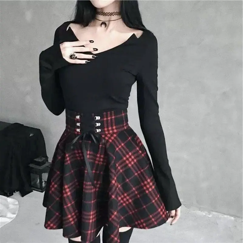 Y2K Skirt Women 2023 Korean Fashion Woolen Plaid Skirt Lace Up High Waist Harajuku All-match School Preppy Mini Skirts for Girls