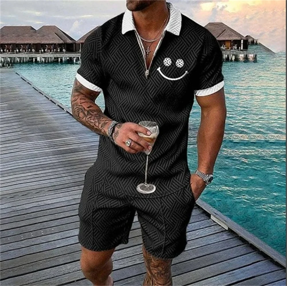 

Sporty Floral Shirt Set 2-piece top, men's Sporty T-shirt Set Casual mesh, Lapel short-sleeved Pullover Top + Shorts 2-piece Set