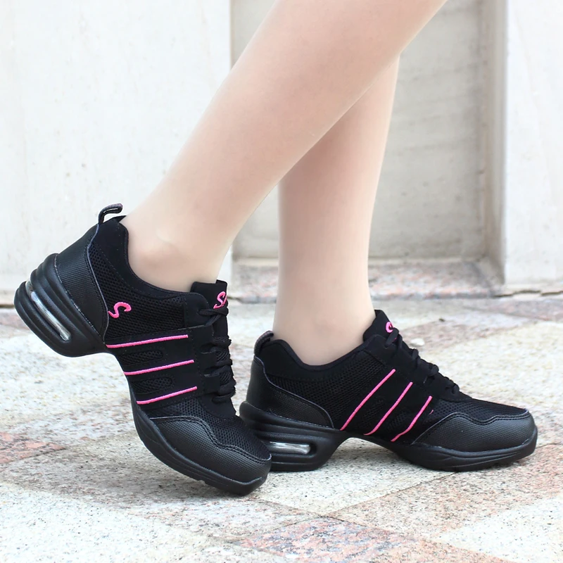 Girls Fashion Modern Dance Shoes Knitted Mesh Jazz Shoes Girl Elastic Air Cushion Sneakers for Dancing Training