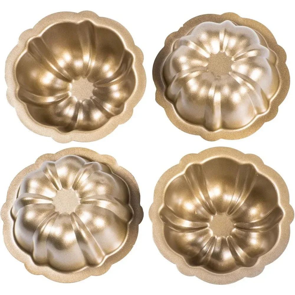 4PCS Gold Minin Kuchen Formen 4 Zoll Antihaft Blume Laib Cupcake Kuchen Torte Form Pudding Zinn für DIY Backen pudding Brownie Werkzeuge