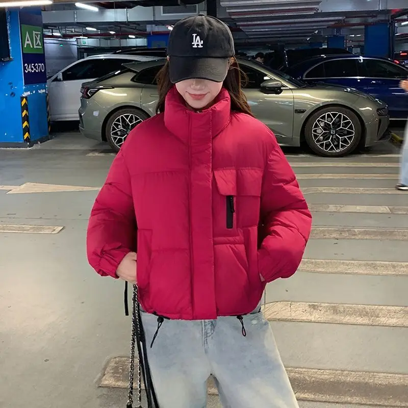 

Autumn Winter Cotton Padded Short Jackets 2026 New Loose Women Parka Coats Long Sleeve Stand Collar Solid Casual Sport Clothe