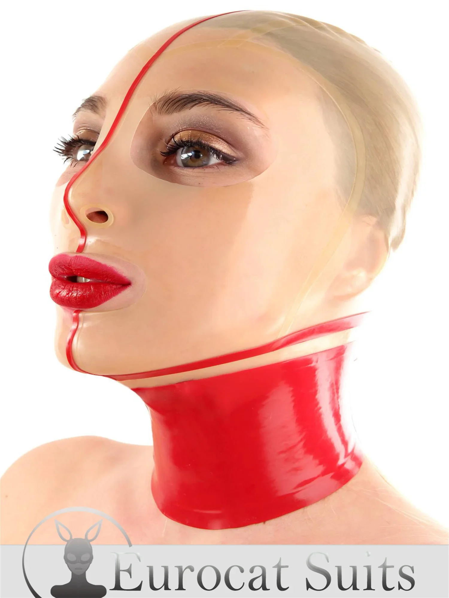 Latex Hood Women Gummi Rubber Latex Mask with Stockings Look handmade clubwear