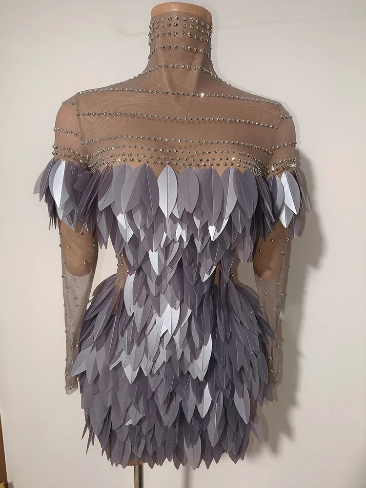 Sexy Leavesr 3d Designer custom mini dress rhinestone Drag Queen Dance Stage Festival Catwalk show women see thought  outfit