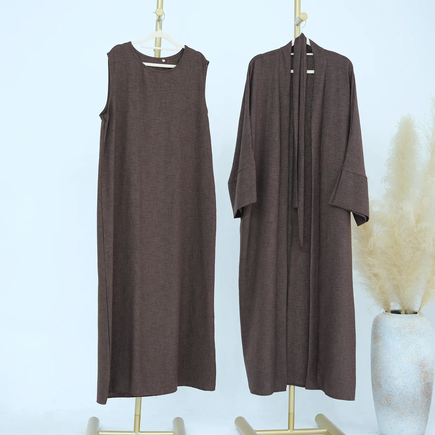 

Eid Djellaba 2pcs Set Women Open Abaya+Inner Dress Islam Clothing Muslim Turkey Kaftan Dubai Caftan Arab Robe Musulmane Vestidos