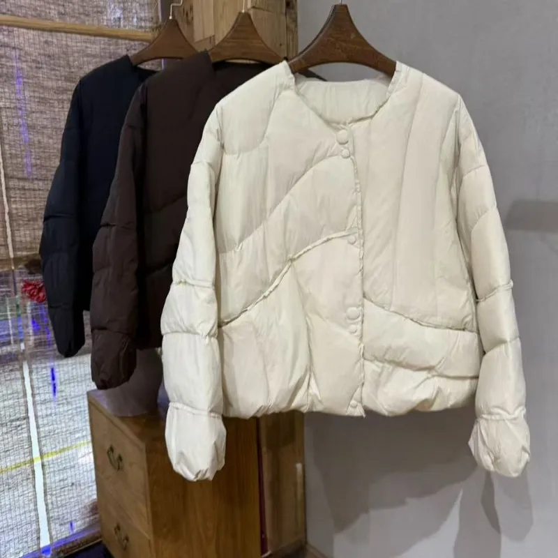 Donsjack voor dames High-end trend pufferjack Warme winterjas Witte eendendons Oversized gewatteerde jas Top met lange mouwen O-hals