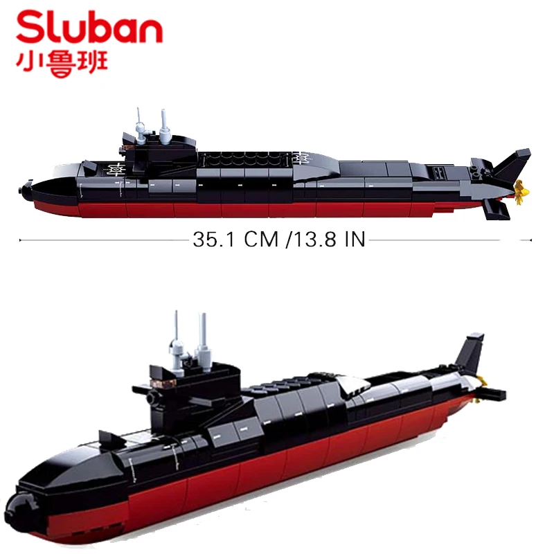 2023 SLUBAN World War II Chinese Military 094 Strategic Nuclear Submarine Battleship Building Blocks Ship Model Sets Kids Toys