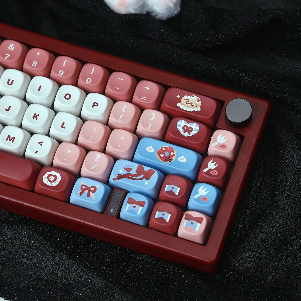 Burgundy Retro Strawberry Fragrance PBT Keycap OEM Height, Compatible with Mechanical Keyboards 68/87/Alice with Split Spaces