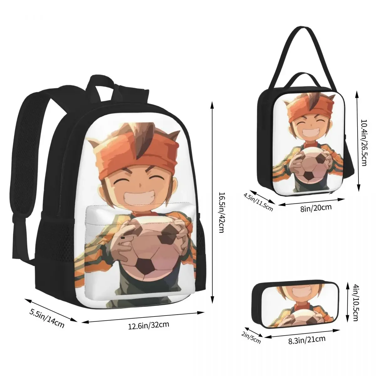 Inazuma Eleven, Football Anime Backpacks Boys Girls Bookbag Children School Bags Kids Rucksack Lunch Bag Pen Bag Three-Piece Set