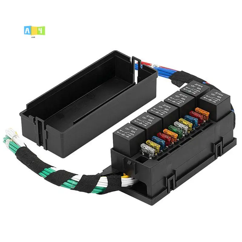 

A04E-11 Way Relay Fuse Block Holds Universal Waterproof Fuse Relay Box With 6 Relays And Metallic Pins Terminal