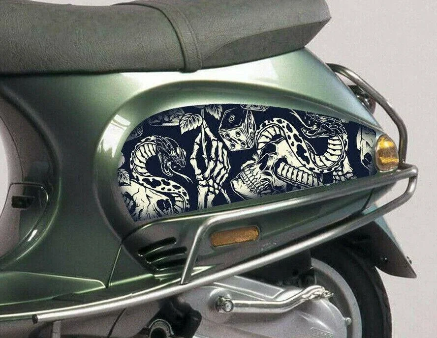 For Fits for vespa ET2 / ET4 scooter side panel stickers /decals 2pcs skull grange