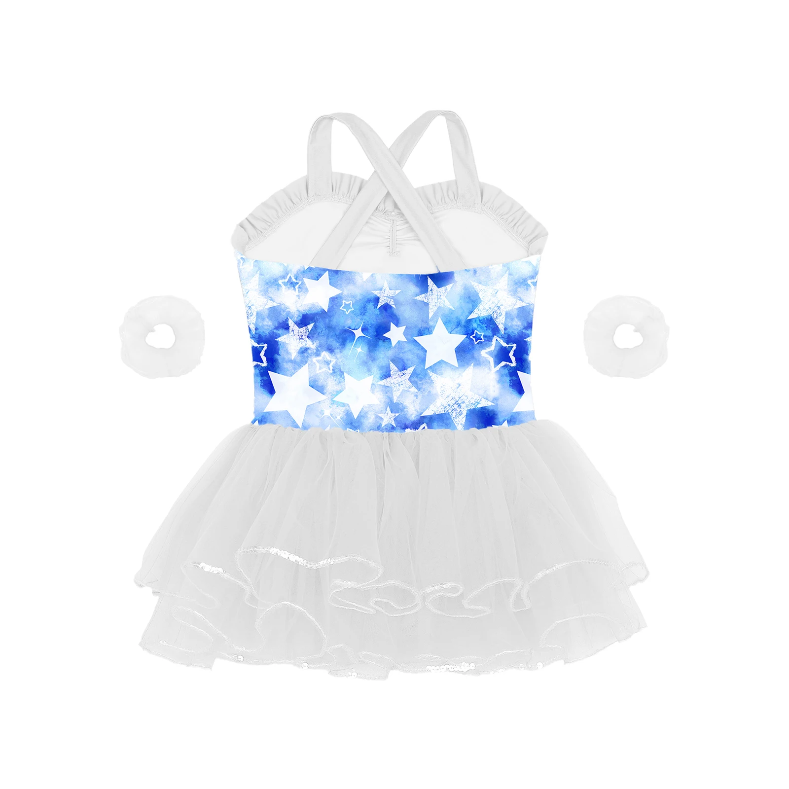 فستان الأميرة توتو للرقص باليه للفتيات بدون أكمام مطبوع عليه ترتر شبكي مع أكمام للذراع زي التزلج على الجليد والجمباز #3