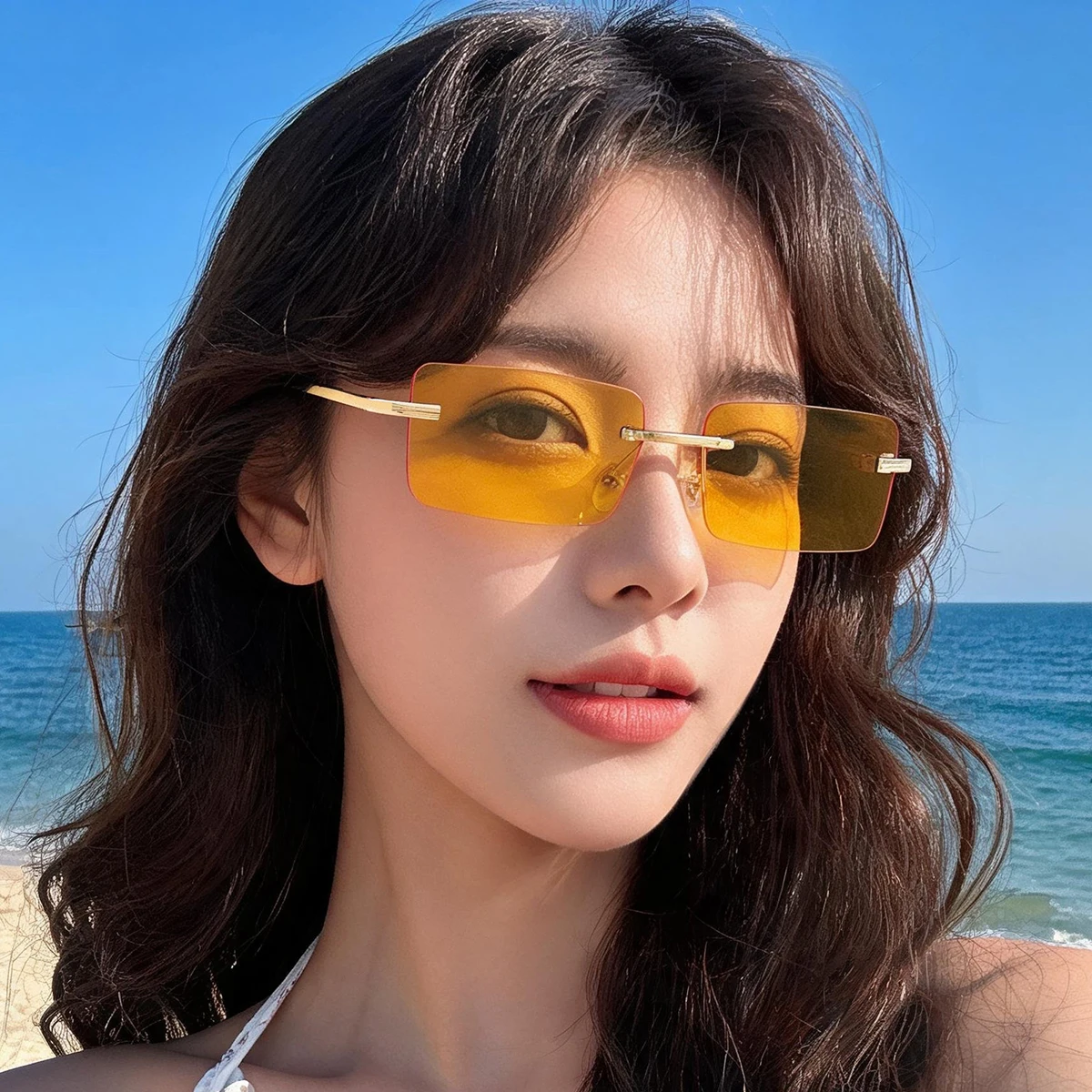 Men's and women's frameless rectangular glasses - fashionable glasses, fun Christmas gifts