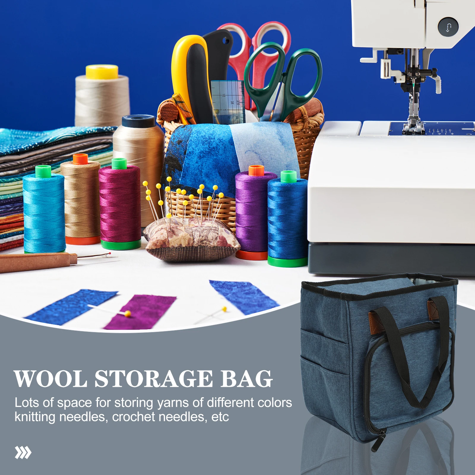 

The Tote Bag Knitting Tool Storage Project High Capacity Crochet Yarn Blue