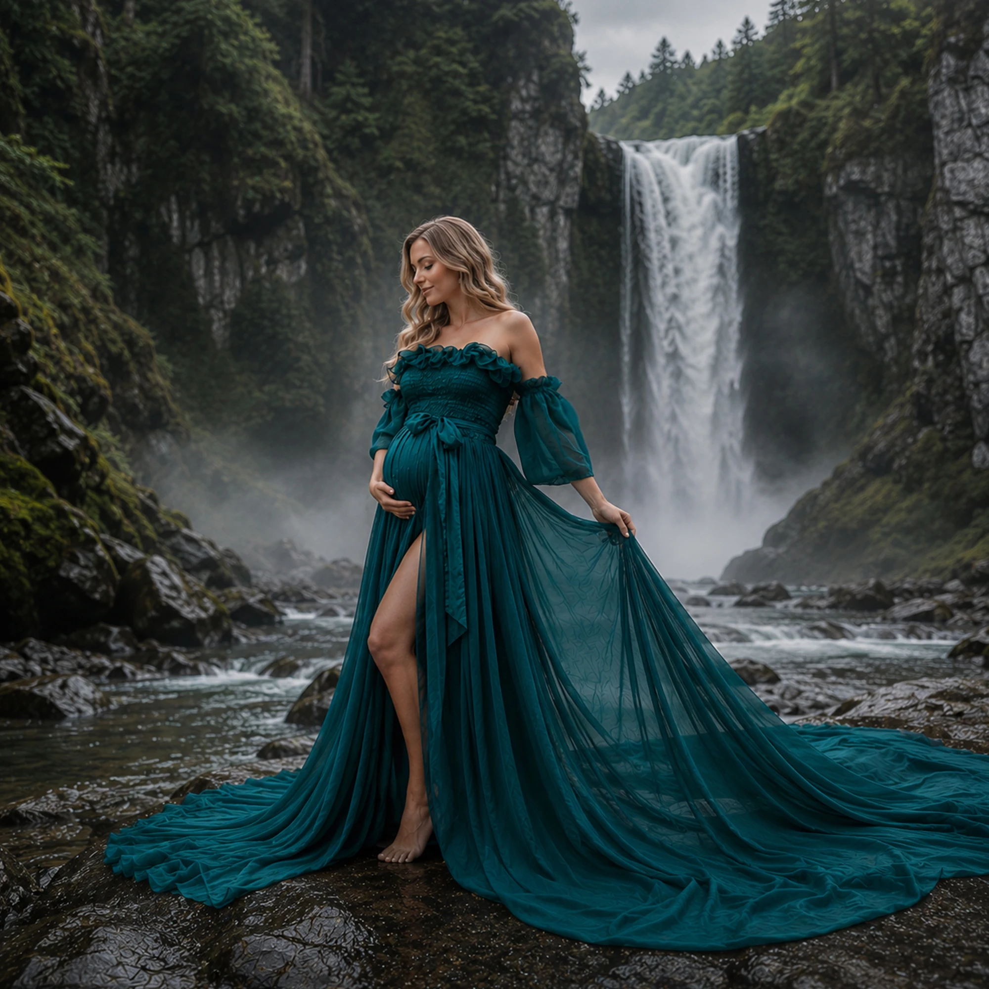 Don&Judy Party Dress For Woman Off Shoulder Gown Front Silt Clothing For Pregnant Woman Photo Shoot Wedding Dress