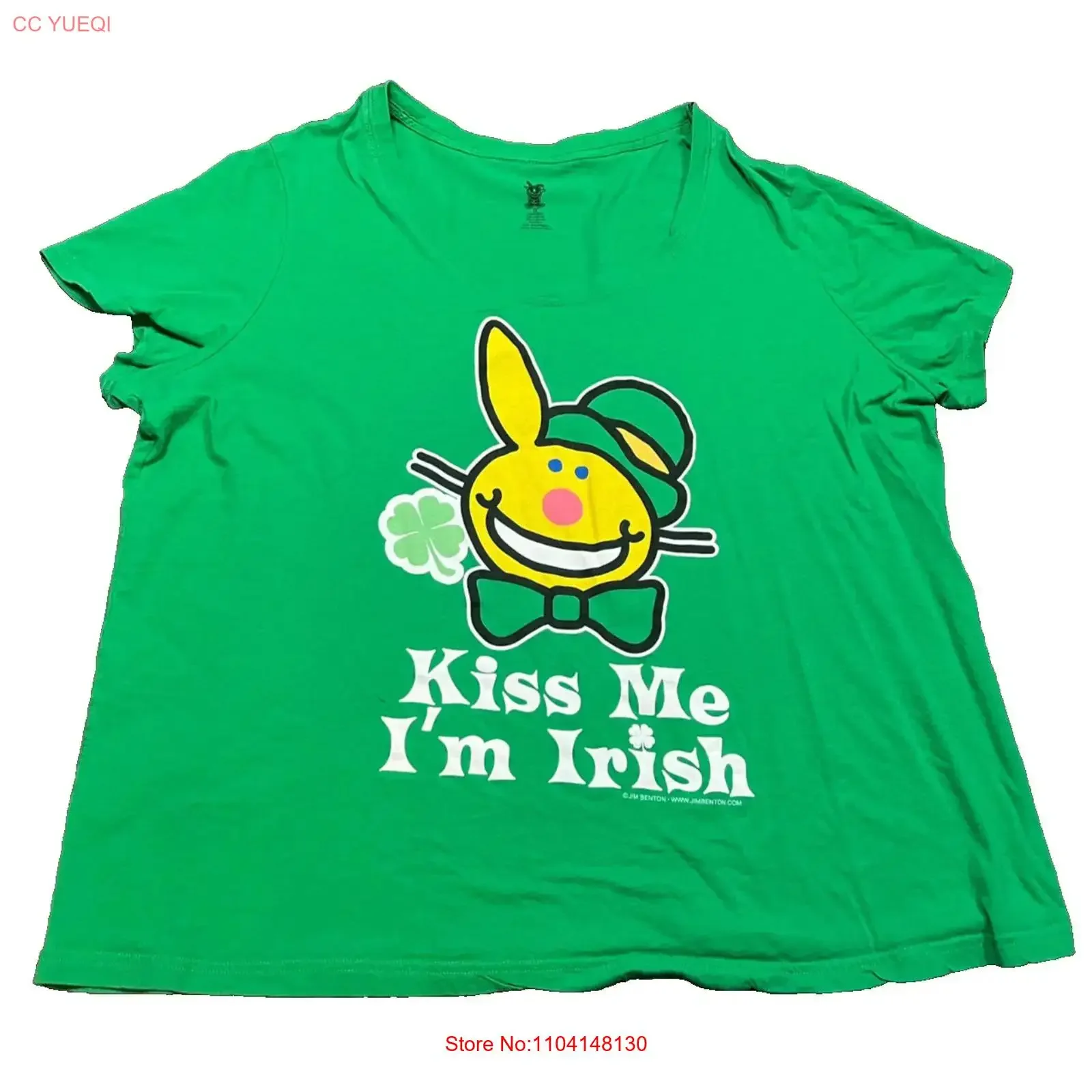 Happy Bunny Jim Benton Kiss Me Irish St Patricks Day Green T Shirt Women 4X vintage Washed Top For Everyday Wear Stylish