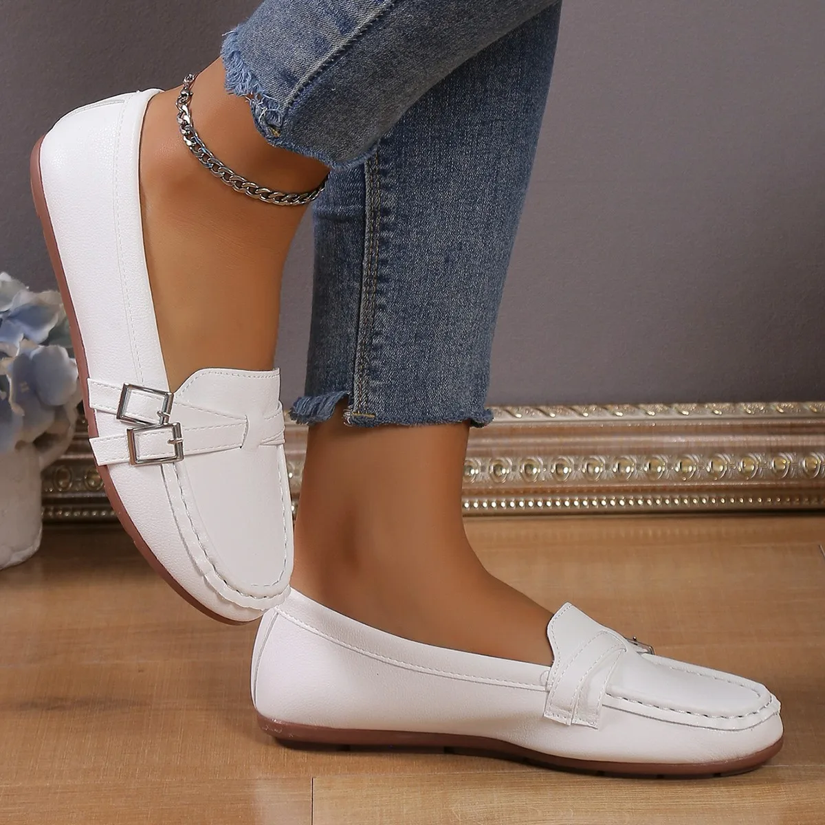 2024Shoes for Women Moccasins Flats  Woman Loafers Genuine Leather Female Shoes Slip On Ballet Nurse Women\'s Shoes Plus Size