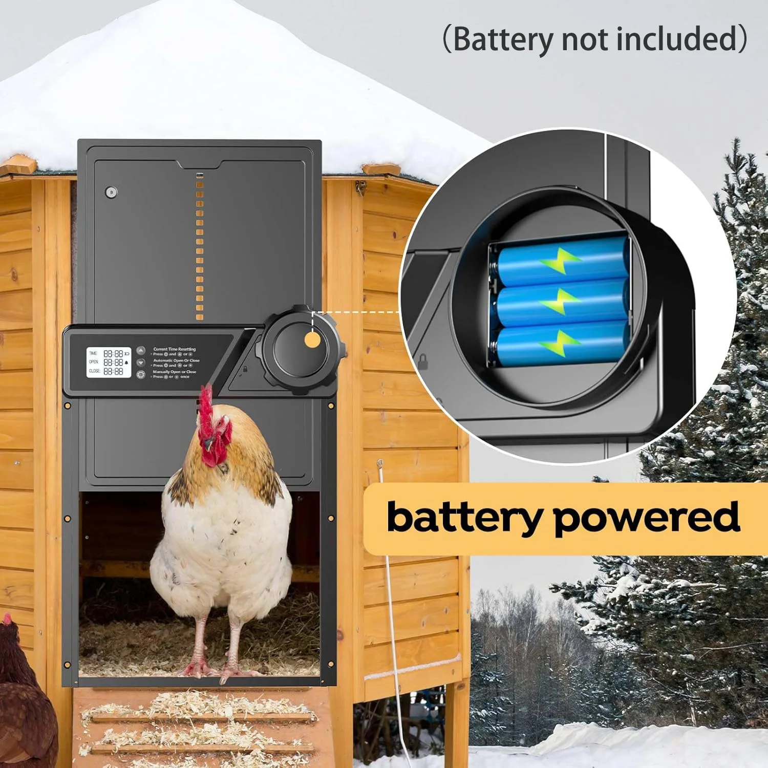 大型鶏小屋ドア、LCDディスプレイ、単三電池式タイマー設定付き - 使いやすい自動鶏とアヒル小屋ドア