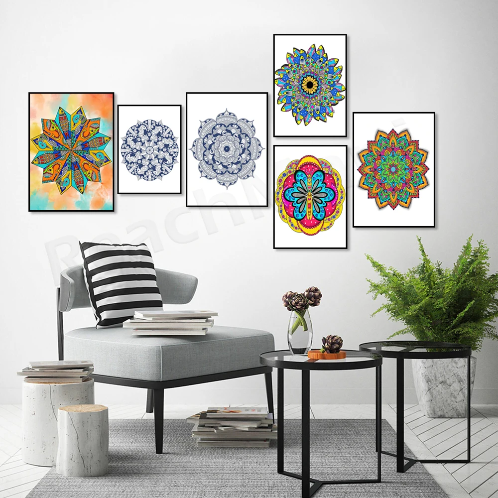 Madhubani Inspired by Indian Mandala Print, Peacock Elephant Mandala, Sacred Geometry Boho Poster Ornament, Traditional Art