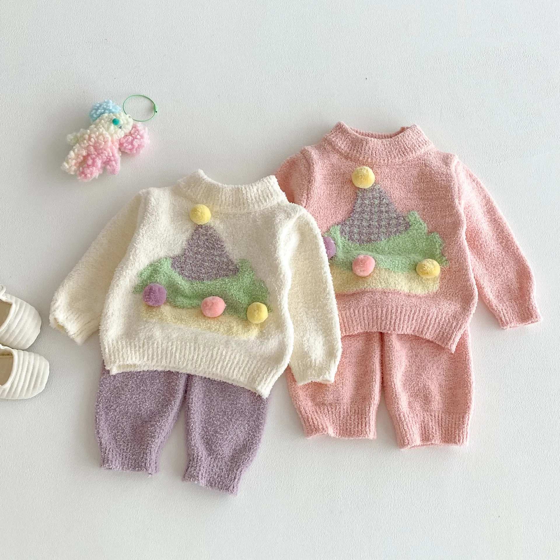 

Autumn Winter 0-3Y Baby Christmas Tree Sweater Set Cute Knitted Loungewear 2PCS Warm Girl Clothes