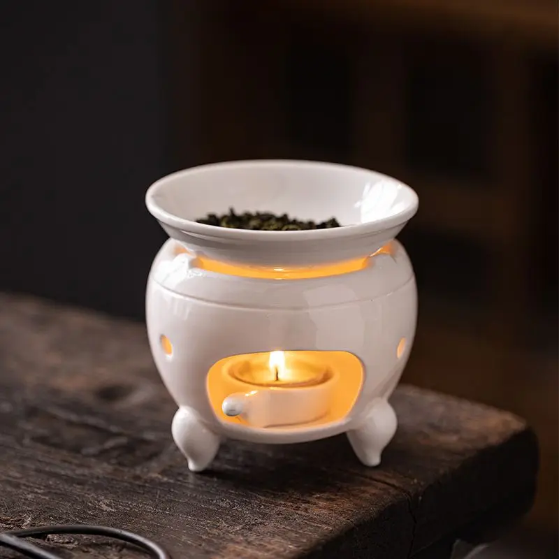 White Porcelain Tea Stove Household Candle Heating Tea Lifting Device High Temperature Resistance Elegance Stir-fry Tea Device