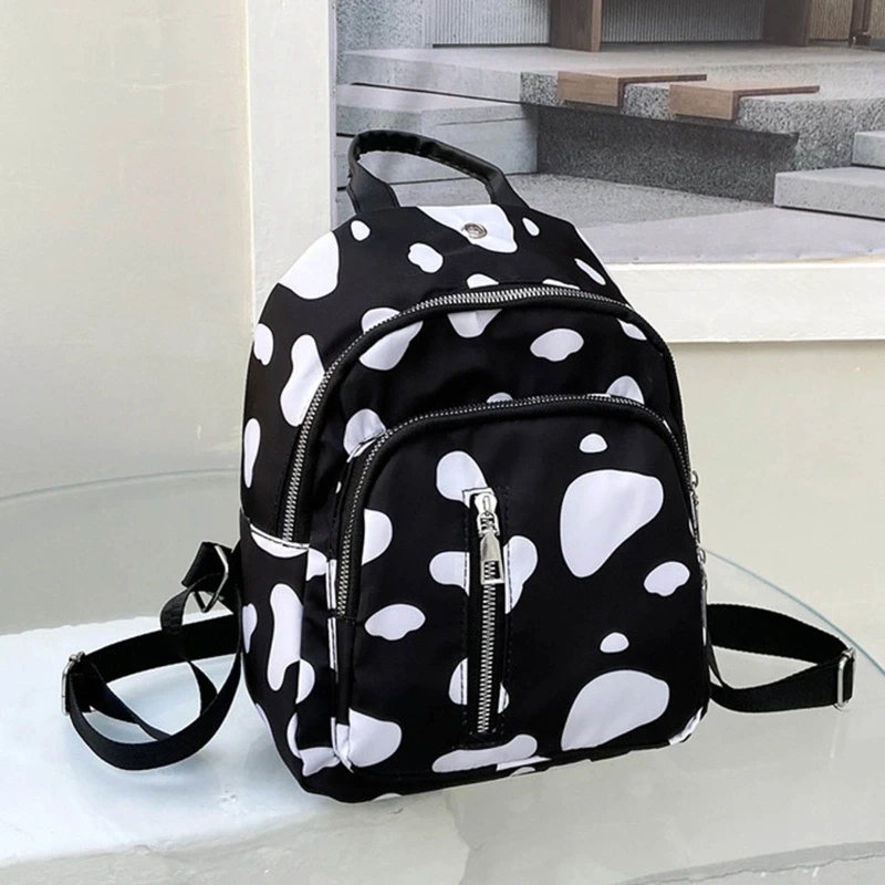 Cow Print Small Backpack Nylon Casual Rucksack for Teenage Women Girls