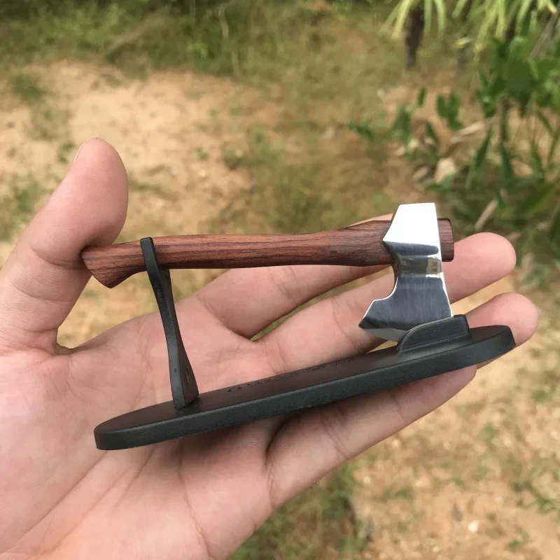 Mini Stainless Steel Axe Sharpen Wood Handle Fixed Blade Knife Outdoor Camping Utility Pocket Knife EDC Tool Survival