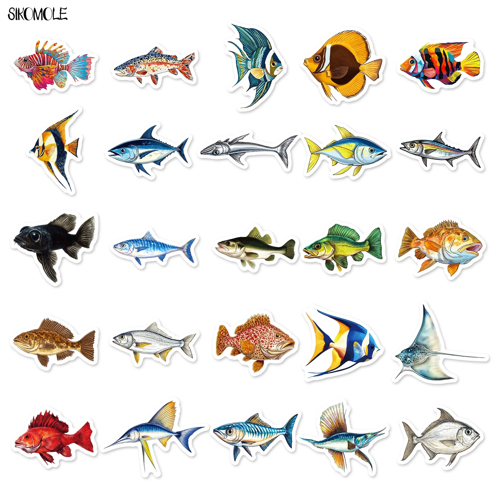 10/30/50PCS ที่สมจริง Marine ปลา PVC Graffiti สติกเกอร์ความงามสัตว์ DIY ของเล่นตกแต่งกระเป๋าเดินทาง Decal สติกเกอร์แพ็ค