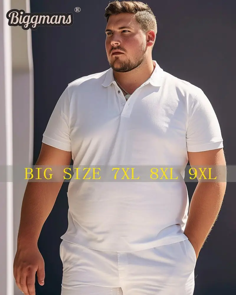 

Biggmans Plus Size L-9XL Solid Color POLO Short Sleeved Oversized Men's Top