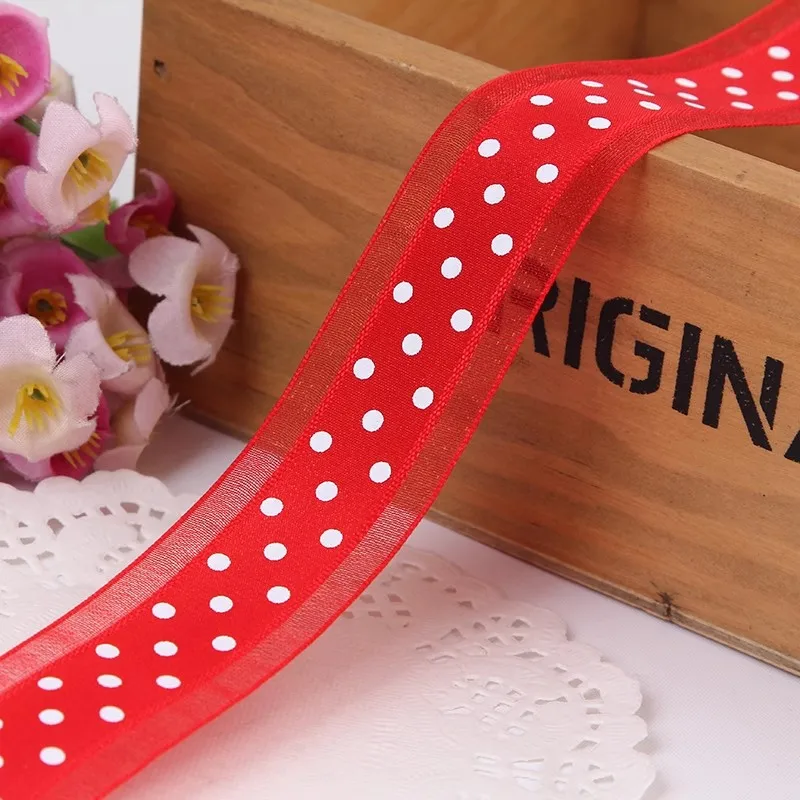 1\'\'25mm Bilateral Organza Printing Polka Dots Ribbon Handmade Hair Bow Party Christmas Wedding Decor DIY Sewing Fabric 1 Yard