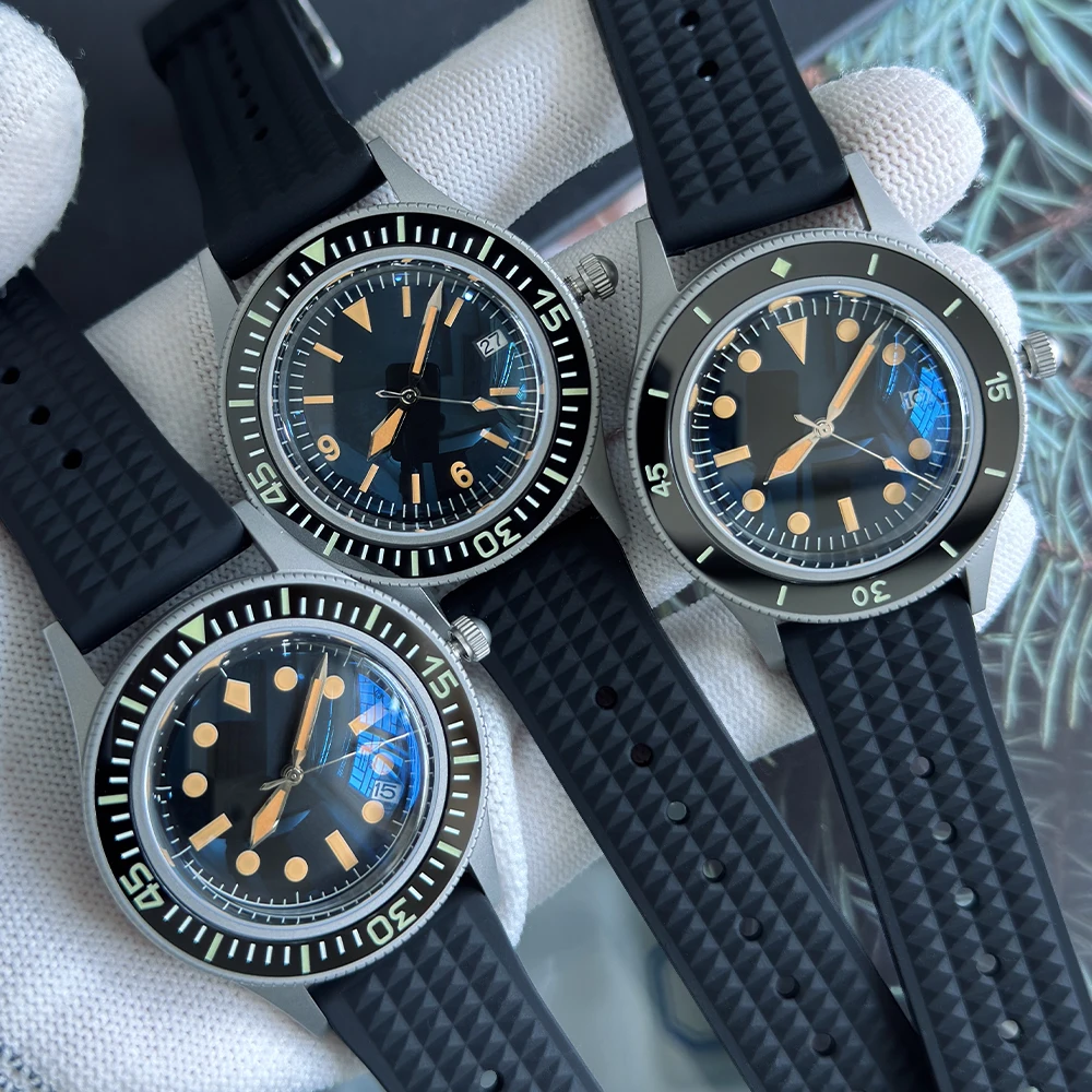 Reloj con movimiento NH35, modelo cincuenta y cinco modificado, correa de goma resistente al agua, acero inoxidable 316L, bisel luminoso C3, sin logotipo