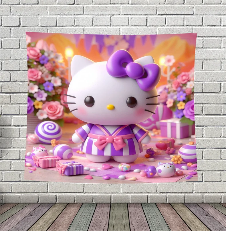 Hello Kitty Tapestry Wall Hanging Kawaii Cartoon Polyester Fiber Home Decor Y2k Pink Room Accessory for Children Birthday Gifts