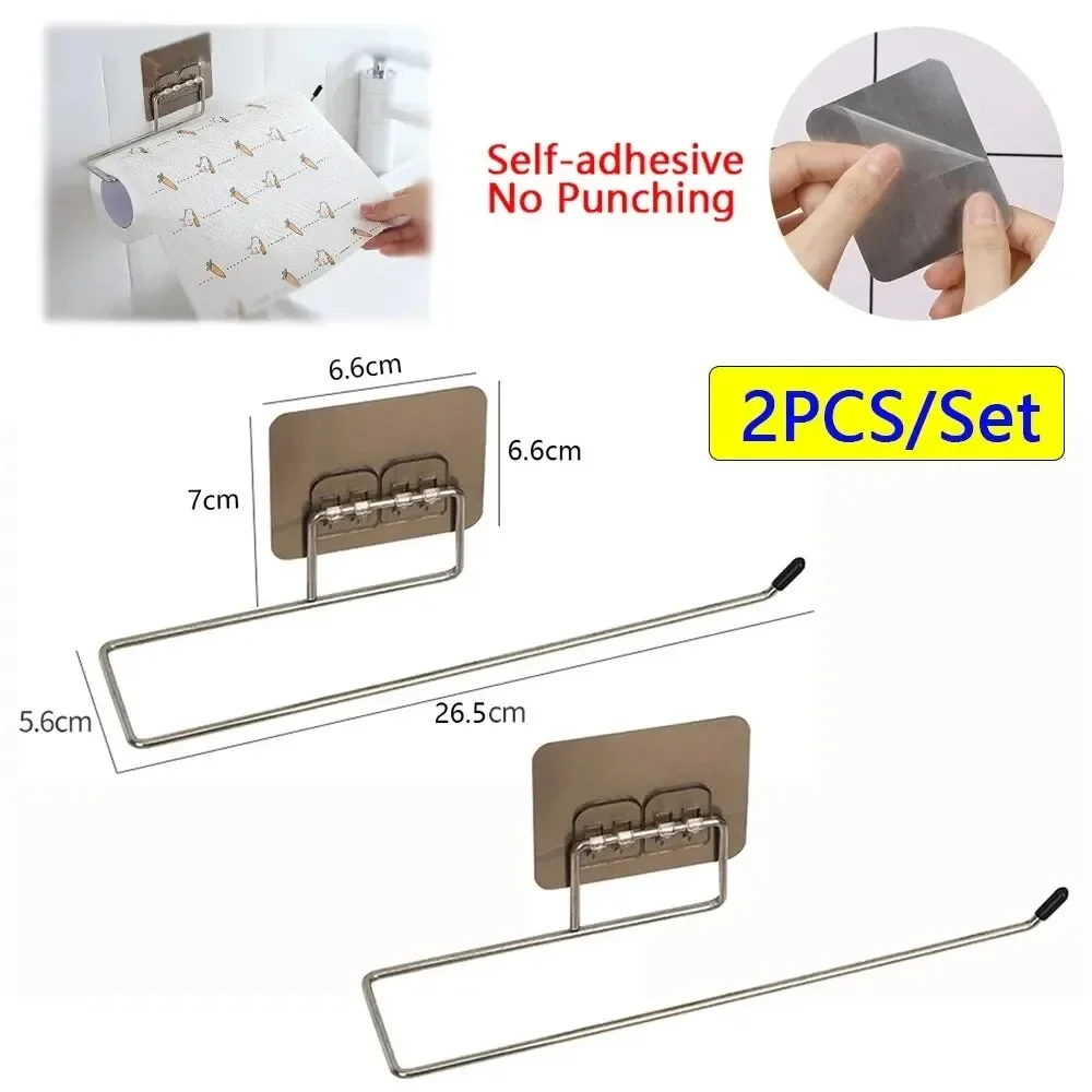 Hot Sell 3Pcs Adhesive Paper Towel Holder No Drill Roll Tissue Dispenser Rack for Kitchen Cabinet Bathroom Napkin Storage Home O
