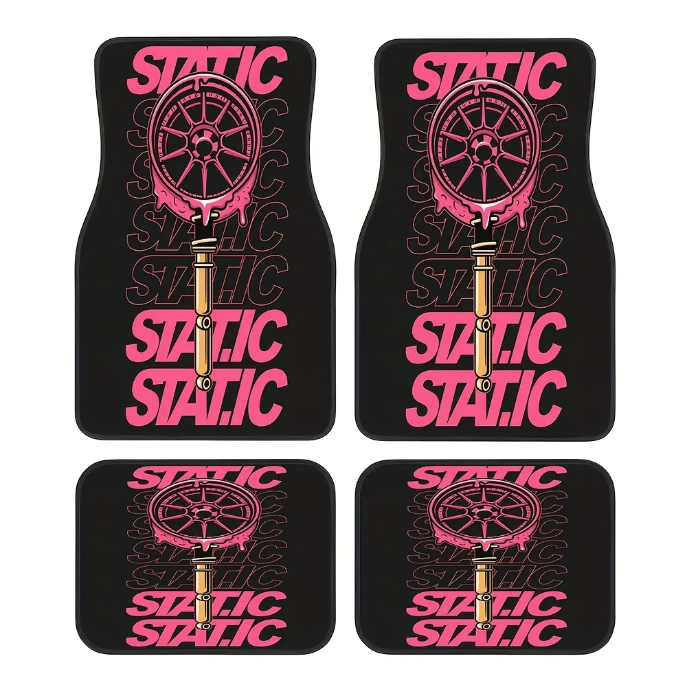 Set Of 4, STATIC Logo Design Pattern, Themed Vehicle Printed Floor Mats, Universal Non-Slip Car Mats For All Seasons, Pet-Friend
