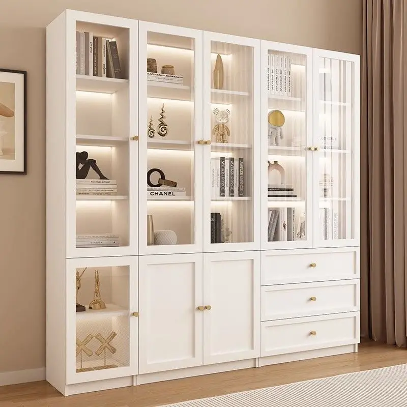 Floor-standing bookshelf storage cabinet, living room display cabinet, integrated full-wall glass door study