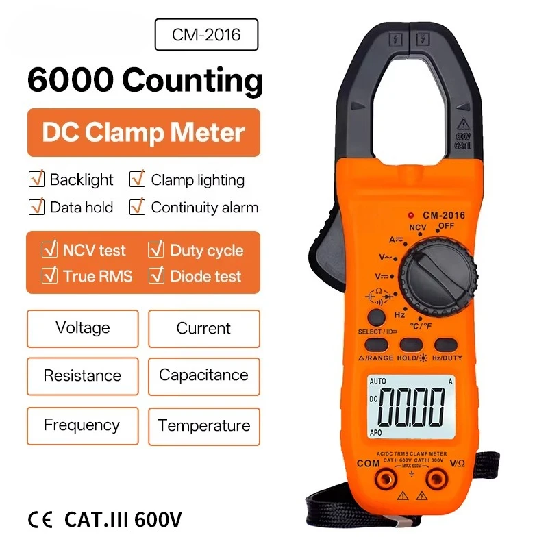 CM-2016 Digital Clamp Meter CAT III 600V AC/DC 800A True RMS 6000 Count Electrical Multimeter Tester