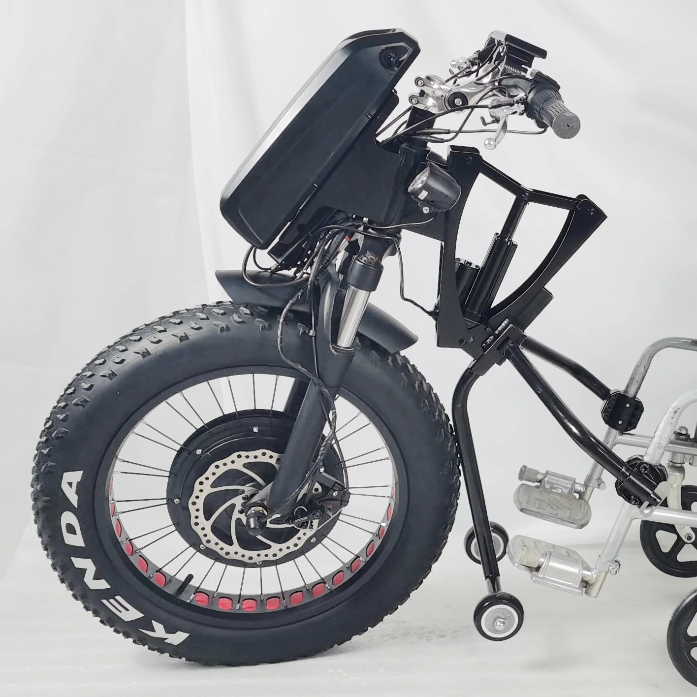 

New Arrival 1200W 20" Fat Brushless Electric Handcycle 48V 15AH Bigger Battery Steel Attachment Kit for Wheelchair Handbike