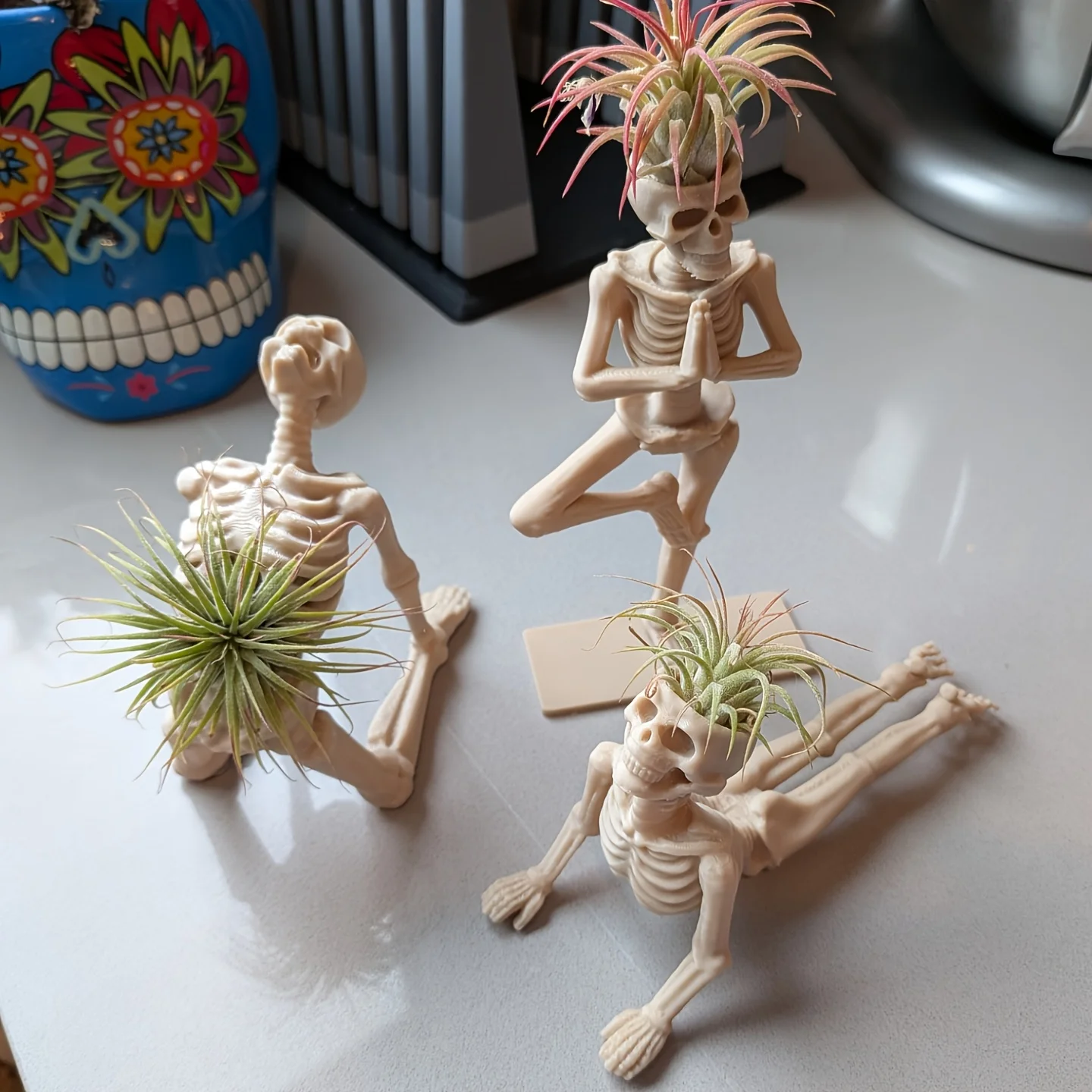 3D Printed Yoga Skeleton Plant Stand Multi-Pose Air Pineapple Holder Creative Art Desktop Ornament Plastic Pot Novelty Decor