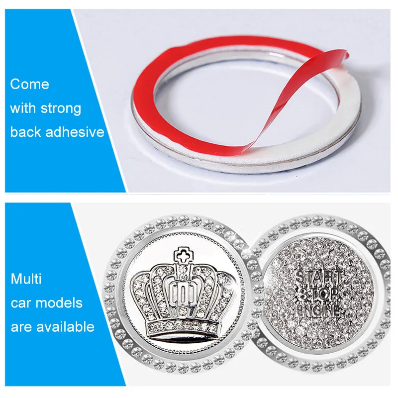 Car Bling One-Click Start Stop Engine Ignition Ring Sticker Crystal Rhinestone Metal Decor Cover for BMW Hyundai Toyota Honda