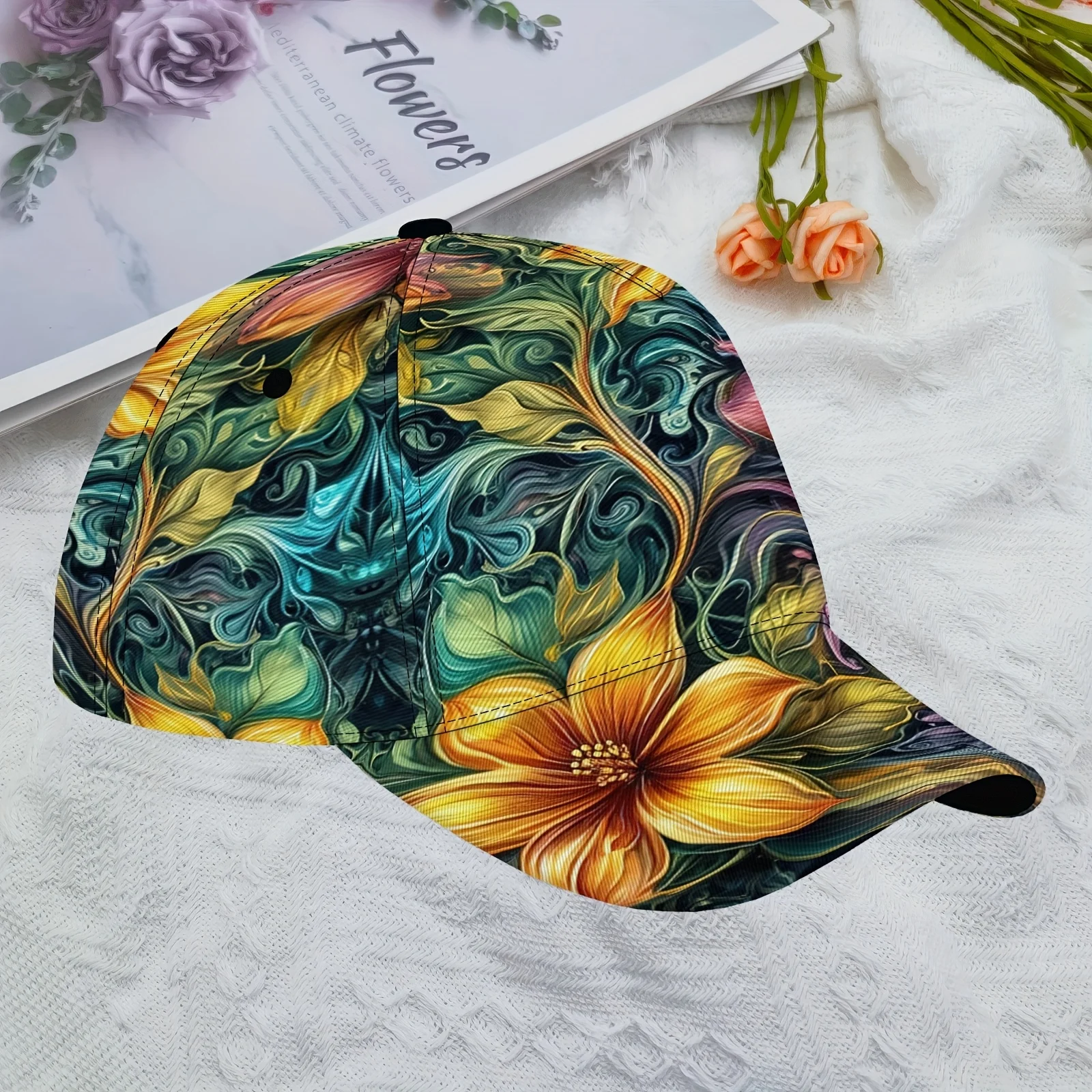 Vibrant Psychedelic Floral Print Baseball Cap Swirl Art Pattern Adjustable Dad Hat Breathable Sun Hat for Women Girls