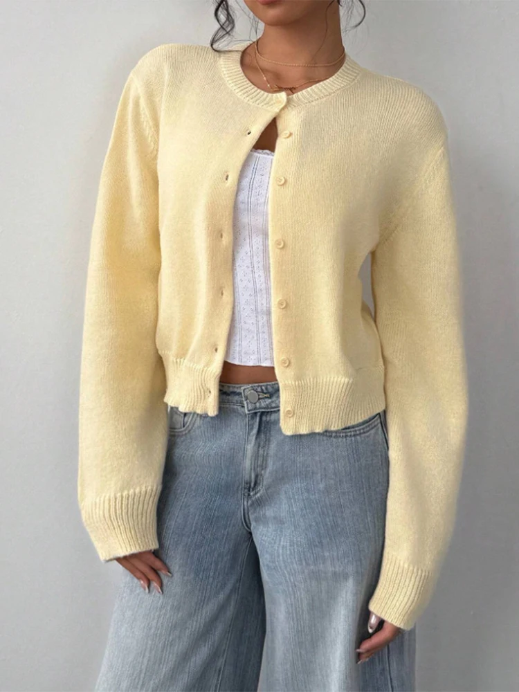 

Trendix 2025 Autumn Winter Knit Cardigan Women Solid Slim Button Patchwork Long Sleeve Sweater Tops Casual Basic Knitwear Coats