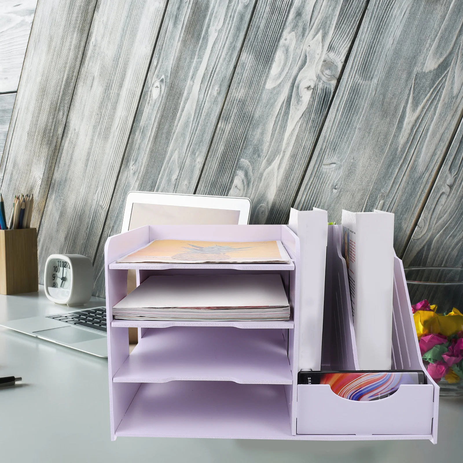 1Pcs File Storage Organizer Multi-Tier Desktop Bookshelf for Office School Dorm Use Easy Access File Holder Rack