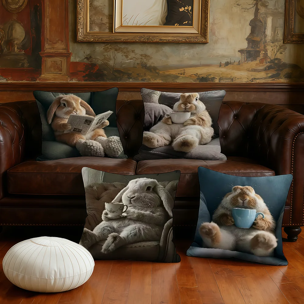 Colorful Lop-Eared Rabbit cushion cover Plush Fabric Soft Double Sided Print Sofa Cushion Cover Throw Pillow Covers