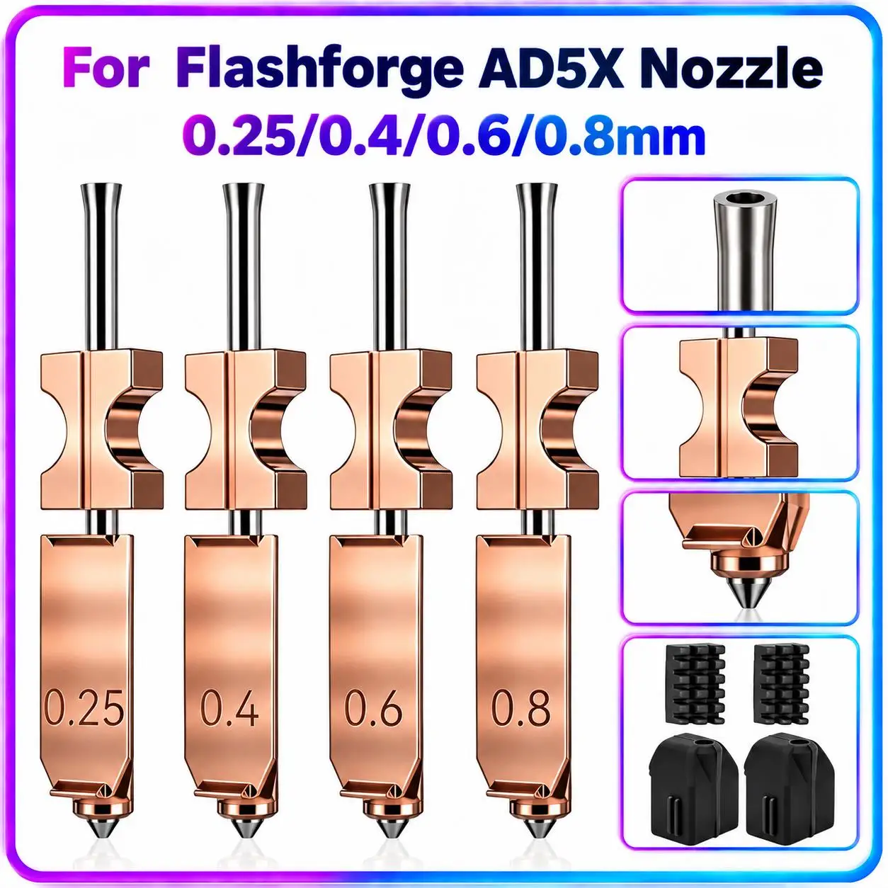 For Flashforge AD5X Nozzle Quick‑Swap Bimetallic Hotend Extruder Hardened Steel 0.25/0.4/0.6/0.8mm 3D Printer Replacement Parts
