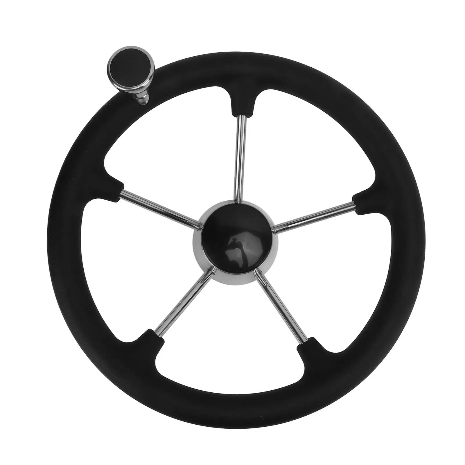 

13.5in Boat Steering Wheel 5 Spokes Black Foam Knob Rust Resistant for marines Yachts