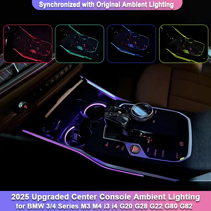 

Модернизированный окружающий свет центральной консоли для BMW 3/4 серии M3 M4 G20 G22 G80 G82 с OEM-синхронизирующими внутренними декоративными полосками